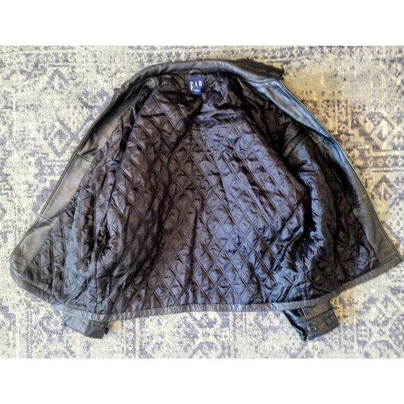 Vintage GAP Full Zip Leather Jacket Men’s XL Black Quilt Lined Bomber Y2K 90s - Picture 3 of 12